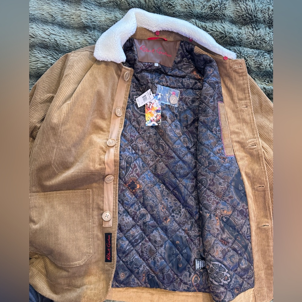 Robert Graham Tan Corduroy Jacket with Sherpa Collar Size L